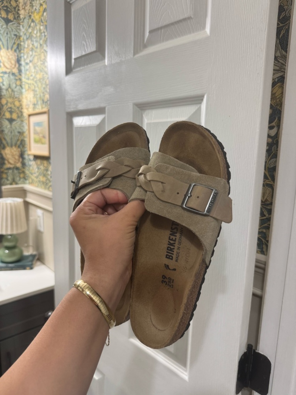 Birkenstock Braided Suede Slide Sandals in Taupe Brown - Picture 5 of 6